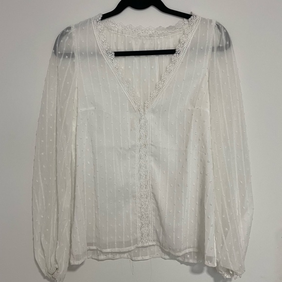 White sheer polkadot long sleeve - Picture 1 of 3